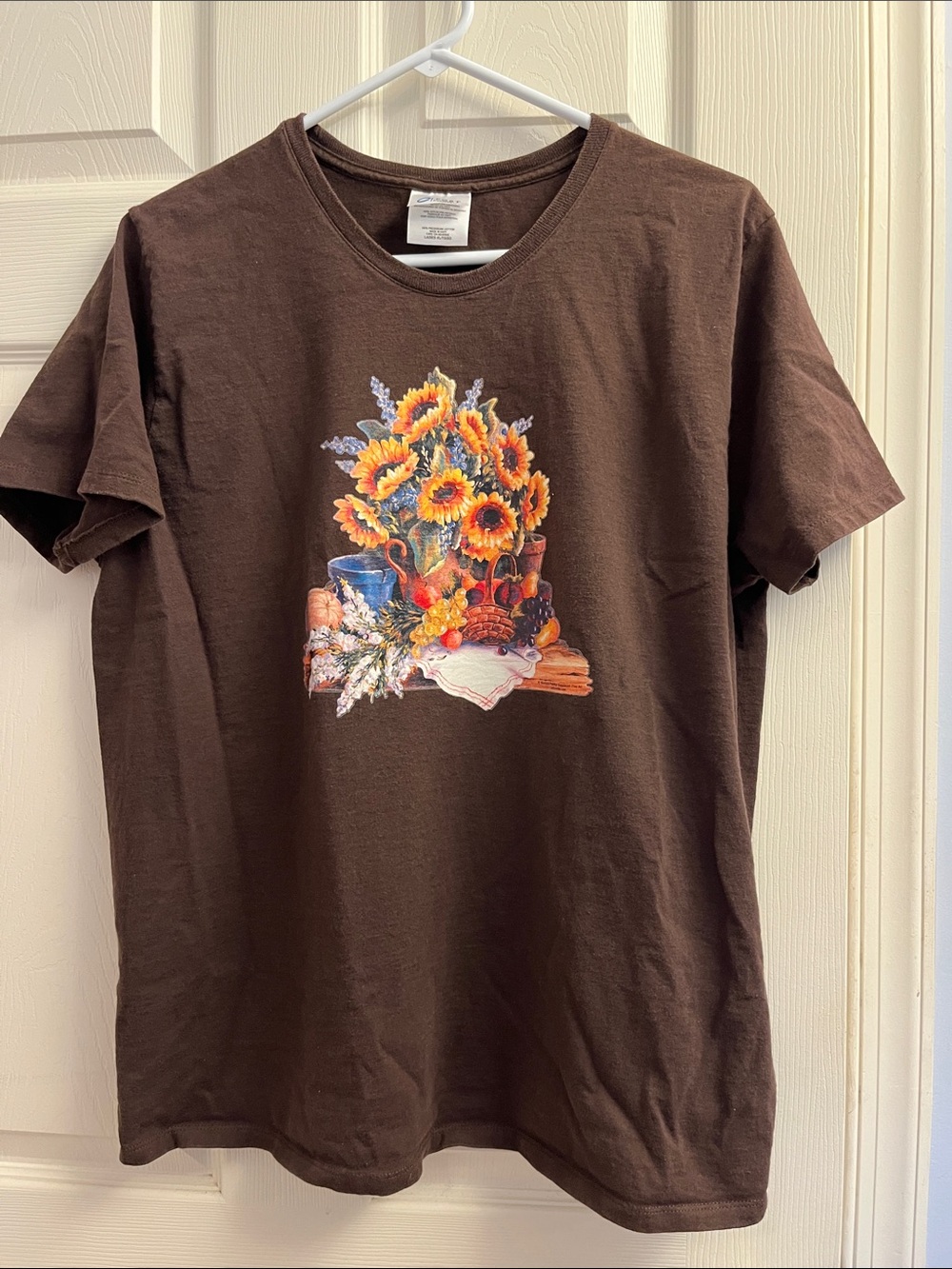 #27 Port and Company Sunflower Bouquet and Fruit Graphic Tee - Brown XLarge